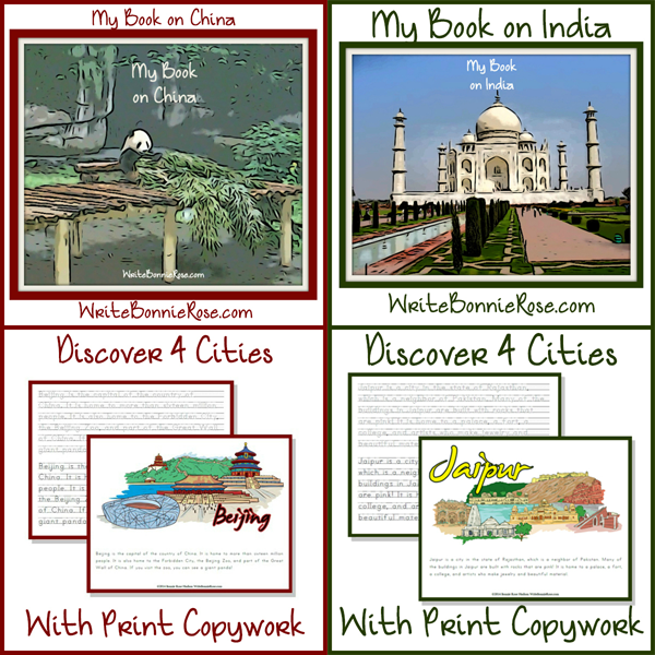 Geography copywork for kids on India and China