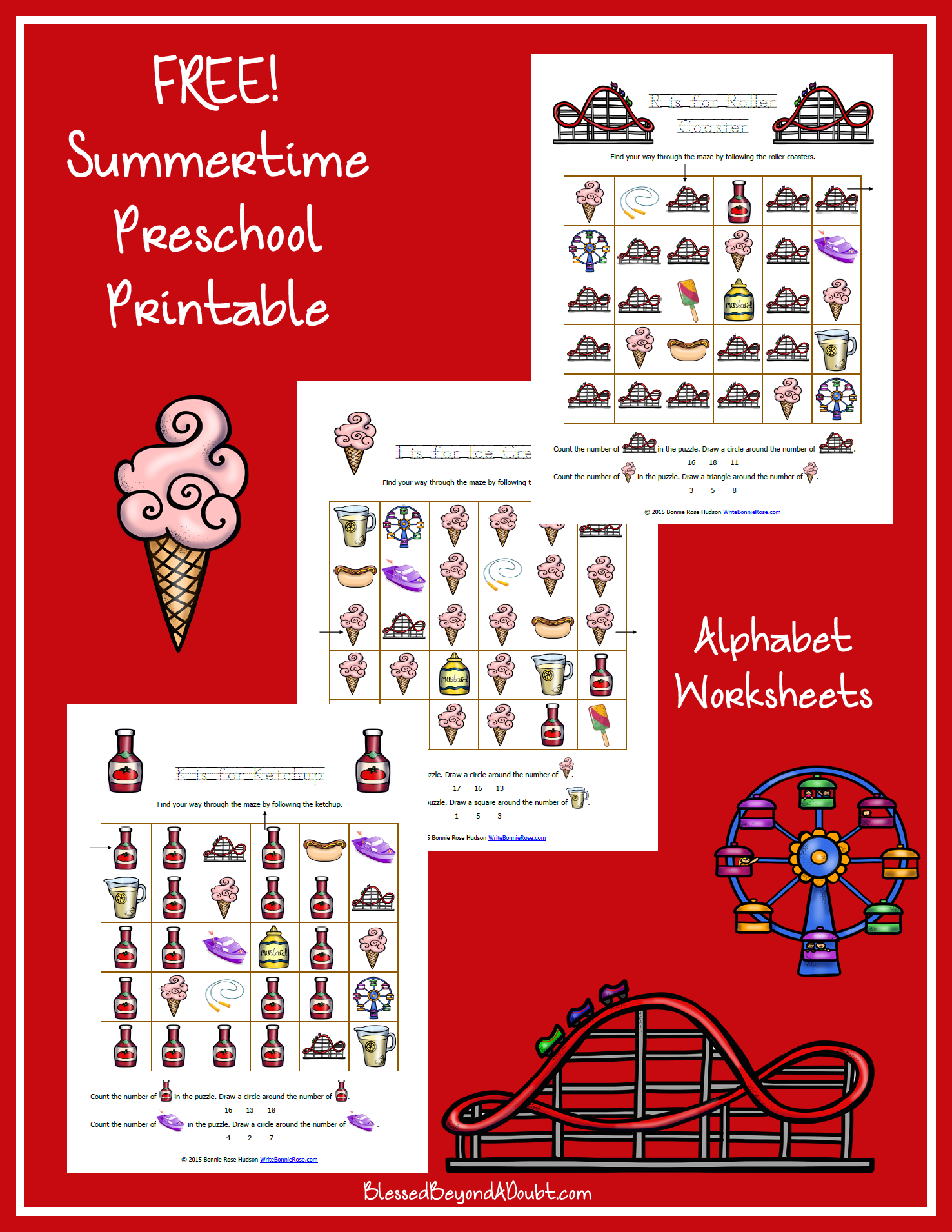 Summertime Printable Alphabet Worksheets for Preschool